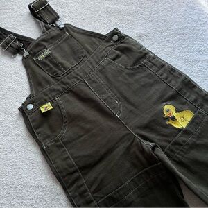 Vintage Y2K Sesame Street Big Bird Overalls Green Brown 4T